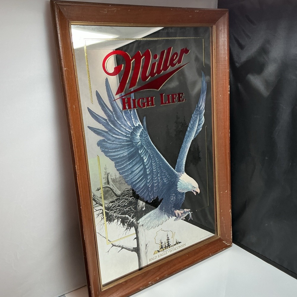 Miller High Life Wildlife Series American Bald Eagle Collectible Glass Sign 1991